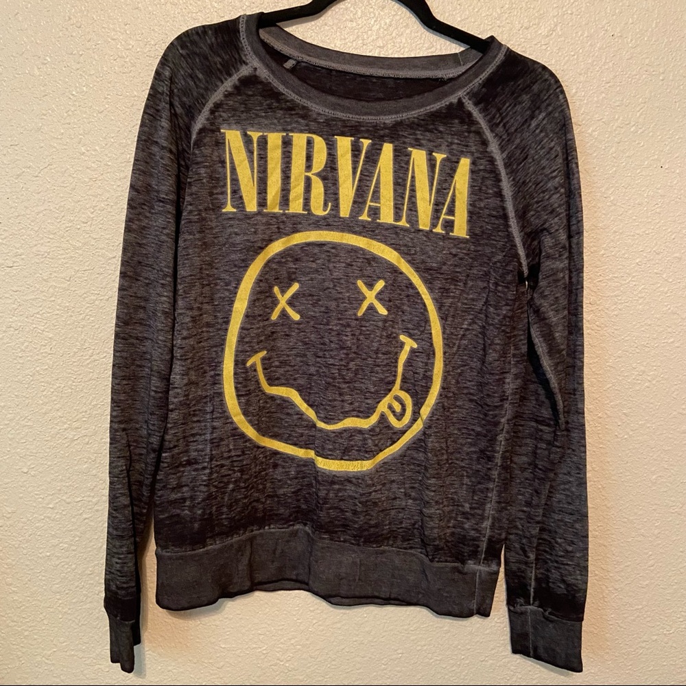 Heathered Grey Nirvana Smile Logo Sweatshirt